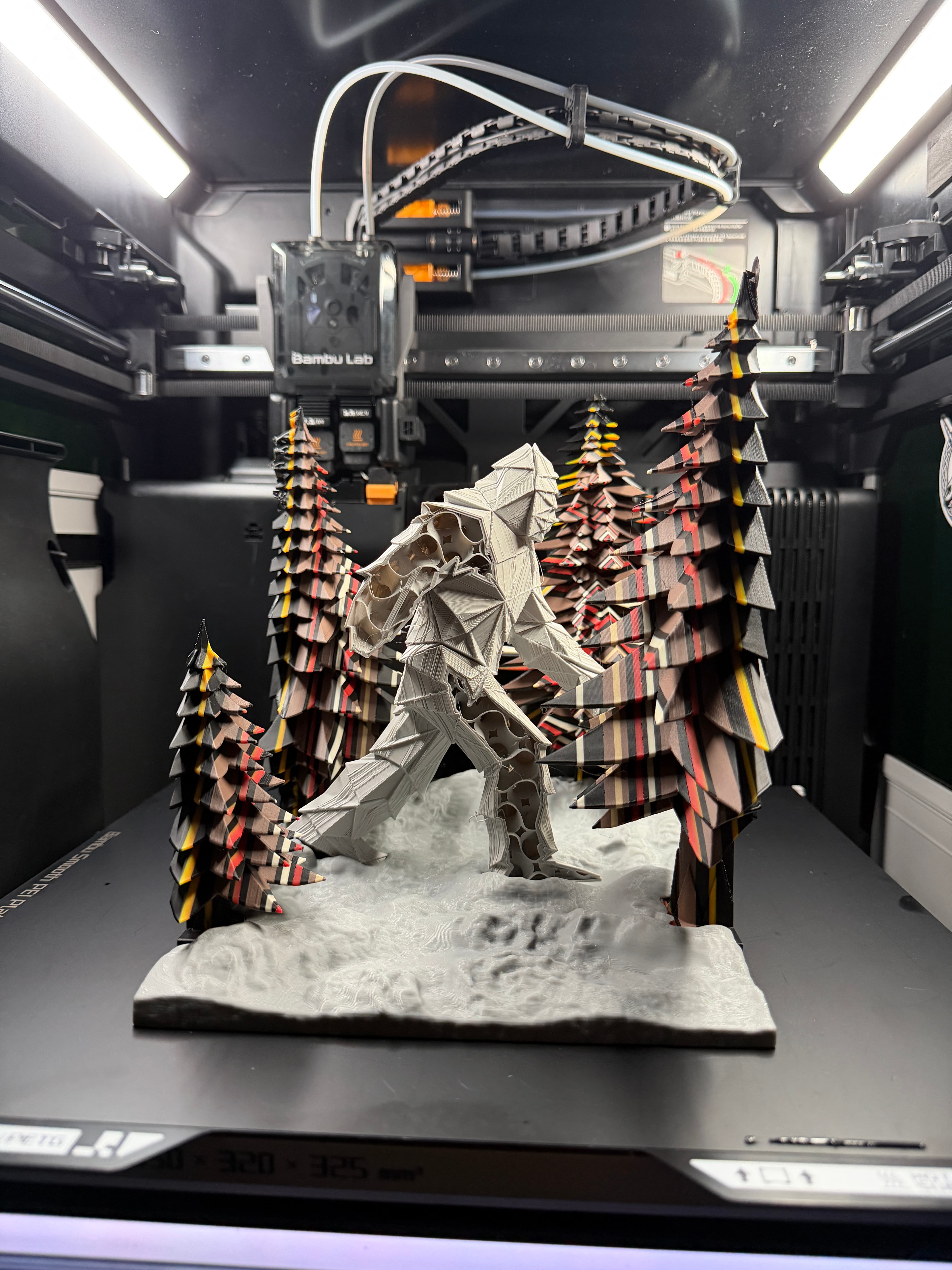 Dragon skull print fresh off the build plate showing deep relief carving and dramatic shadows