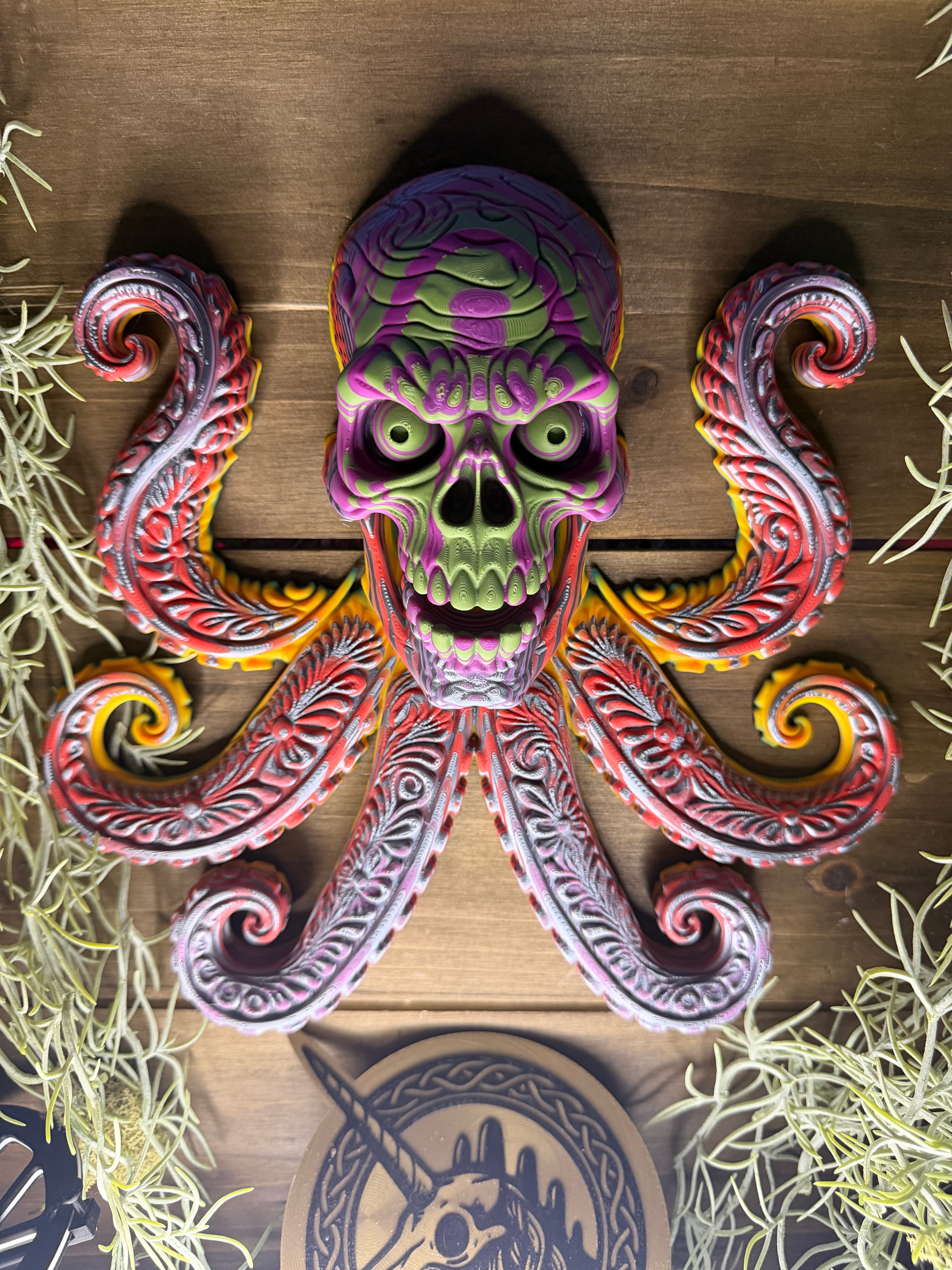 ColorStacked octopus print showing vivid purple, orange, and red color transitions